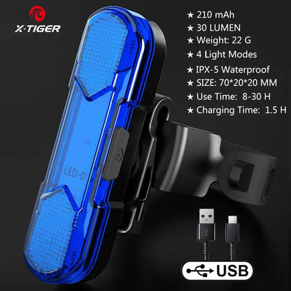 X-TIGER Bicycle Tail Light Waterproof Mountain Bike Tail Light USB Charging LED Bicycle Flashing Tail Light Safety Warning Light
