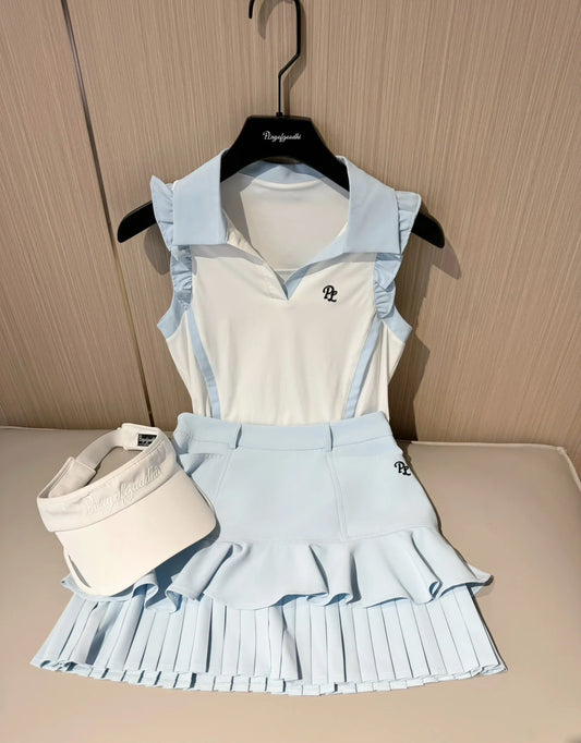 Women's Golf Skirt Set ort Sve Qui Dry Breathable Tennis Outfit Summer Korean Sle Golf Clothing Fast Drng Sportswear