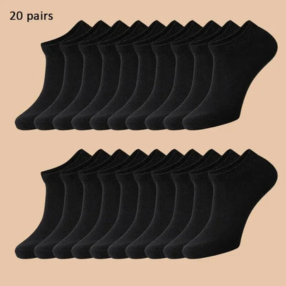 Unisex 40/20/10 Pairs of Solid Color Socks, Soft and Lightweight Ankle Socks, WOMEN'S Casual Boat Socks, Low Cut Ankle Socks
