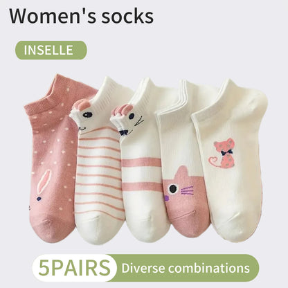 10 Pairs Women Cartoon Patterned Socks Trendy And Fashionable Versatile Socks Lightweight Breathable Comfortable Casual Socks