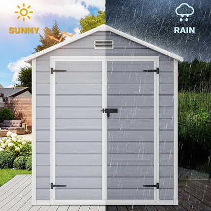 6x4.4 FT Outdoor Resin Storage Shed with Reinforced Floor, All-Weather Bike Shed with Lockable Door, Window and Vent, W
